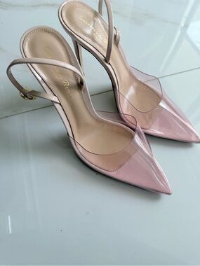 Gianvito Rossi powder pink andPatent Pointed-Toe Slingback Heels with Clear Vamp